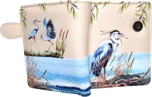 Shag Wear Blue Heron Small Nature Wallet for Women and Teen Girls Vegan Faux Leather Beige 4.5" in Kuwait