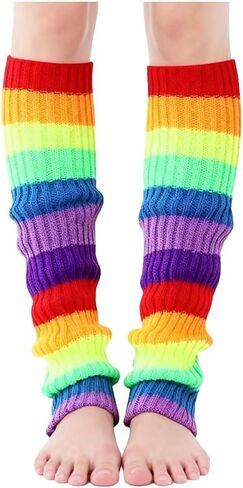 VIGUEUR Retro Rainbow Leg Warmers, Neon Ribbed Knit, for 80s, Sports, Yoga, Women in Saudi Arabia
