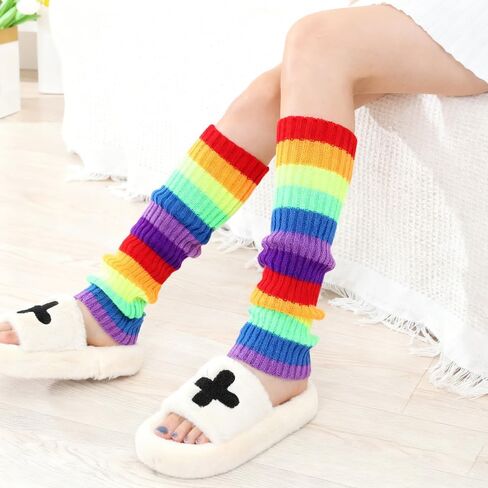 VIGUEUR Retro Rainbow Leg Warmers, Neon Ribbed Knit, for 80s, Sports, Yoga, Women in Saudi Arabia