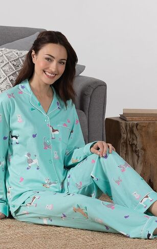 PajamaGram Womens Pajamas Soft Cotton - Dog Pajamas for Women, Blue, 1X, 16-18 in Saudi Arabia