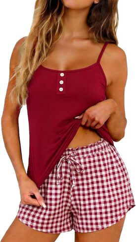 Marvmys Women's Pajama Sets 2 Piece Henley Cami Tops & Shorts Lounge Pj Sets with Pockets in Saudi Arabia