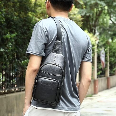 Genuine Leather Sling Bags for Men Crossbody Purse Vintage Small Messenger Shoulder Bag for Phone Side Chest Daypack Bag in Saudi Arabia