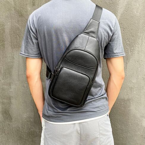 Genuine Leather Sling Bags for Men Crossbody Purse Vintage Small Messenger Shoulder Bag for Phone Side Chest Daypack Bag in Saudi Arabia