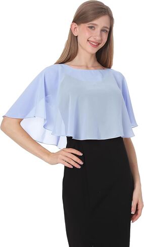 Baoqiya Wedding Capes Bridal Capelet Chiffon Lace Shrug Shawls and Wraps for Evening Dress in Kuwait