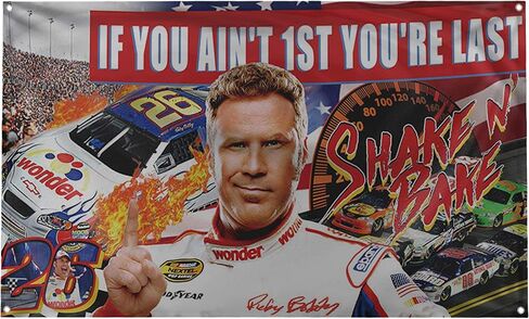 Banger - فيلم Ricky Bobby Talladega Nights "إذا لم تكن الأول أنت الأخير" "Shake N Bake" تصميم ديكور جداري تحفيزي ملهم للمكتب وصالة الألعاب الرياضية والمسكن على علم 3 × 5 أقدام مع 4 حلقات لسهولة التعليق. علم بانجر الأصلي in Kuwait