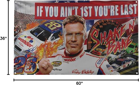 Banger - فيلم Ricky Bobby Talladega Nights "إذا لم تكن الأول أنت الأخير" "Shake N Bake" تصميم ديكور جداري تحفيزي ملهم للمكتب وصالة الألعاب الرياضية والمسكن على علم 3 × 5 أقدام مع 4 حلقات لسهولة التعليق. علم بانجر الأصلي in Kuwait