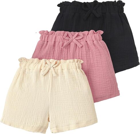 4-14Y 3 Pack Girl Short Sets Cotton Linen Short Summer Clothes in Saudi Arabia