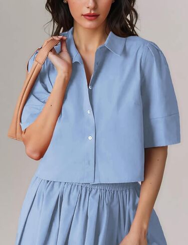 Wanzetaly Womens 2 Piece Outfits Summer Skirt Set Button Short Sleeve Tops and Maxi Skirt Dress Sets with Pockets in Kuwait