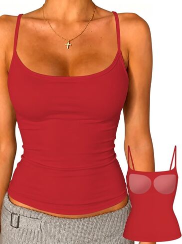 Danysu Padded Cami Tank Tops for Women Adjustable Straps Double Lined Square Neck No See Through Sleeveless Basic Camisole in Saudi Arabia