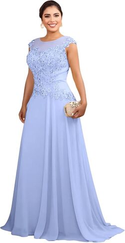 Mother of The Bride Dress for Wedding Chiffon A Line Jewel Neck Lace Appliques Formal Evening Party Gowns for Women in Saudi Arabia