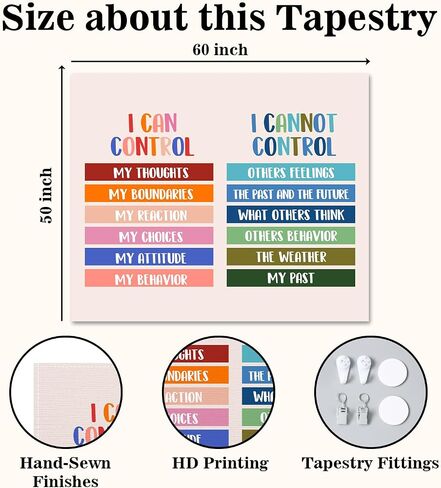 50x60in Mental Health Tapestry, Circle of Control Positive Affirmations Wall Hanging, Mental Health Gift for Women, Inspirational Psychology Poster Wall Art Decor for Therapy Office, School Counselor in Kuwait