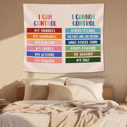 50x60in Mental Health Tapestry, Circle of Control Positive Affirmations Wall Hanging, Mental Health Gift for Women, Inspirational Psychology Poster Wall Art Decor for Therapy Office, School Counselor in Kuwait