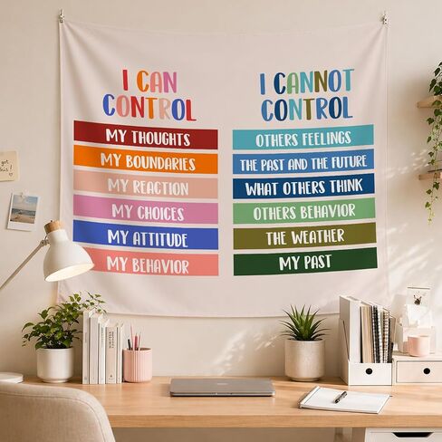 50x60in Mental Health Tapestry, Circle of Control Positive Affirmations Wall Hanging, Mental Health Gift for Women, Inspirational Psychology Poster Wall Art Decor for Therapy Office, School Counselor in Kuwait