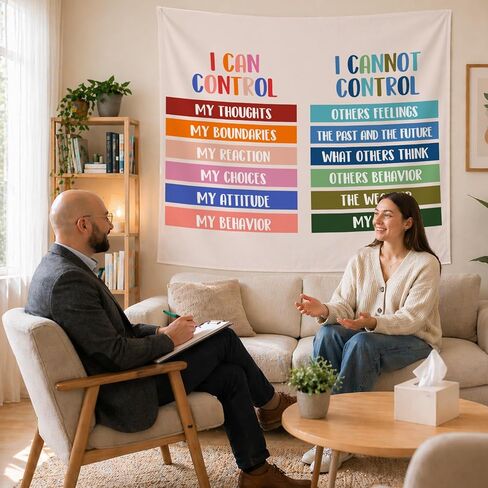 50x60in Mental Health Tapestry, Circle of Control Positive Affirmations Wall Hanging, Mental Health Gift for Women, Inspirational Psychology Poster Wall Art Decor for Therapy Office, School Counselor in Kuwait