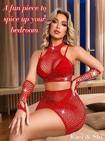 Rave Outfits for Women Festival,Glitter Rhinestone Fishnet Skirt Set,Sexy Mesh Swimsuit Cover Up Pool Party Outfit,Sexy Lingerie Set Bodysuit For Women in Saudi Arabia