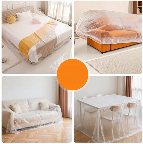 2 Pack Sofa Dust Covers Dustproof Couch Protector Plastic Moving and Storage Covers for Furniture Moves Protection Queen Bed King Bed Home Renovation Wall Painting Basement Garage in Kuwait