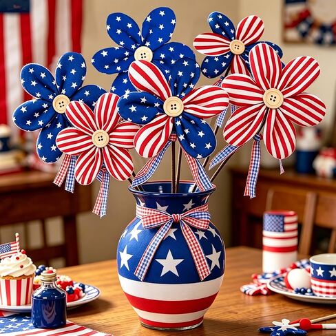 6 Pcs 4th of July Patriotic Flowers 250th Anniversary Red White Blue Flower Independence Day Artificial Flowers Red White Blue Flower for Home Decor Indoor Memorial Day Table Centerpiece in Saudi Arabia
