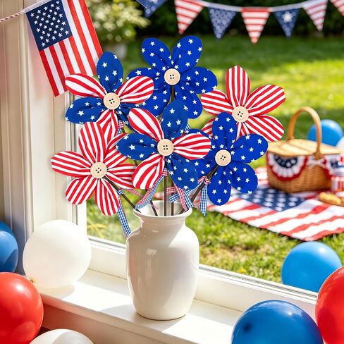 6 Pcs 4th of July Patriotic Flowers 250th Anniversary Red White Blue Flower Independence Day Artificial Flowers Red White Blue Flower for Home Decor Indoor Memorial Day Table Centerpiece in Saudi Arabia