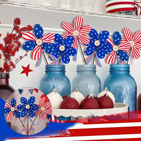 6 Pcs 4th of July Patriotic Flowers 250th Anniversary Red White Blue Flower Independence Day Artificial Flowers Red White Blue Flower for Home Decor Indoor Memorial Day Table Centerpiece in Saudi Arabia