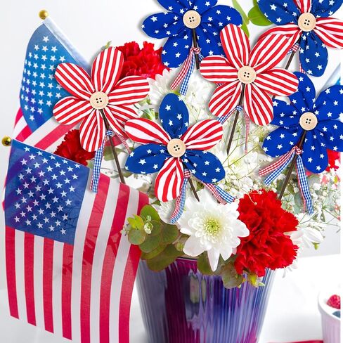 6 Pcs 4th of July Patriotic Flowers 250th Anniversary Red White Blue Flower Independence Day Artificial Flowers Red White Blue Flower for Home Decor Indoor Memorial Day Table Centerpiece in Saudi Arabia