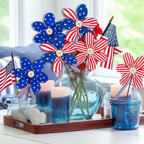 6 Pcs 4th of July Patriotic Flowers 250th Anniversary Red White Blue Flower Independence Day Artificial Flowers Red White Blue Flower for Home Decor Indoor Memorial Day Table Centerpiece in Saudi Arabia