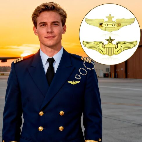 Pilot Pin,Pilot Wings Pin,Gold Air Force Senior Pilot Wing Badge | Metal Aviator Lapel Pin for Hat,Shirt,Uniform,Costume,gold ,Senior Pilot Wing Design.Gift for Pilots,Aviation Enthusiasts in Kuwait