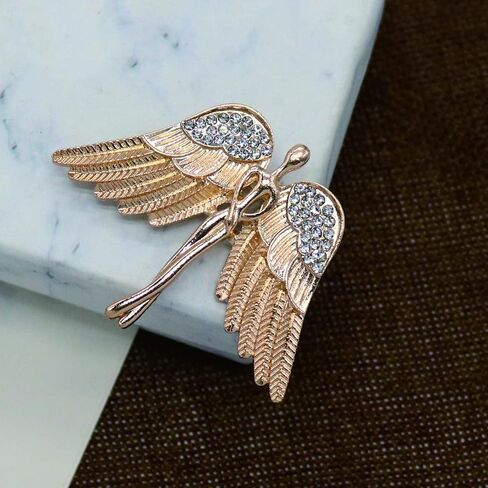 Crystal Angel Wings Brooch Pin Elegant Rhinestone Statement Brooches Fashion Corsage Suit Jewelry Accessories for Men Women Gift Gold Silver Plated in Kuwait