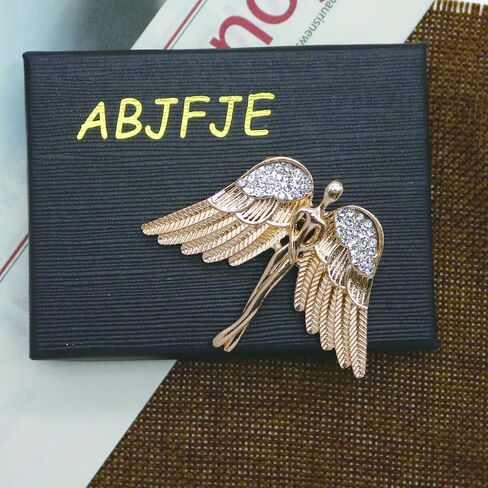 Crystal Angel Wings Brooch Pin Elegant Rhinestone Statement Brooches Fashion Corsage Suit Jewelry Accessories for Men Women Gift Gold Silver Plated in Kuwait