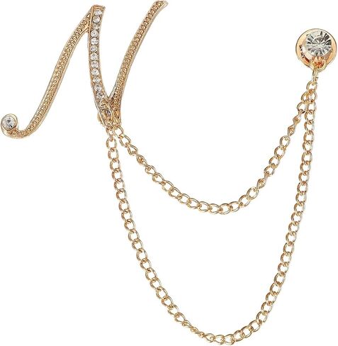PATIKIL Letter Hanging Chain Brooch Suit Pin, Initial Rhinestone Tassel Chain Lapel Pins Brooches for Men Women Suit in Kuwait