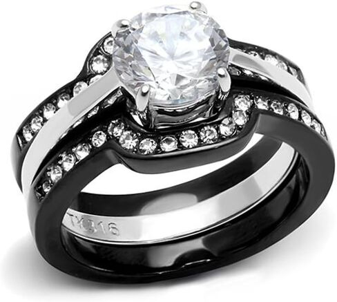 Marimor Jewelry Women's 2.25 Carat Round Cut Cubic Zirconia Black Stainless Steel Wedding Ring Set Size 5-11 in Kuwait