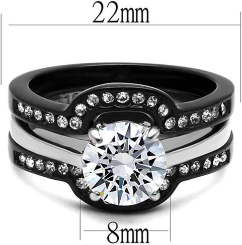 Marimor Jewelry Women's 2.25 Carat Round Cut Cubic Zirconia Black Stainless Steel Wedding Ring Set Size 5-11 in Kuwait