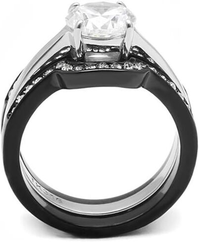 Marimor Jewelry Women's 2.25 Carat Round Cut Cubic Zirconia Black Stainless Steel Wedding Ring Set Size 5-11 in Kuwait