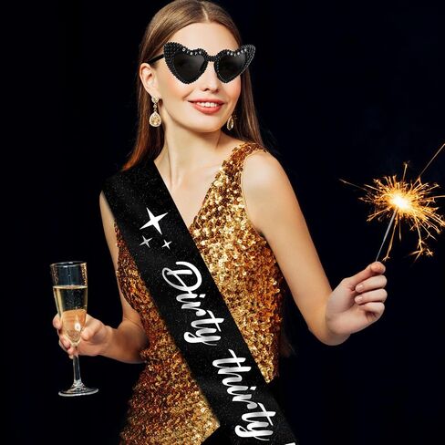 KICOSY Dirty Thirty 30th Birthday Sash and Sunglasses Set, Black Heart Sunglasses with Dirty Thirty Glitter Sash, 30th Birthday Accessories Decorations for Women in Kuwait