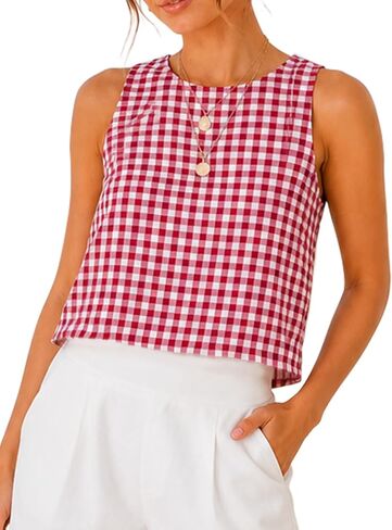 Womens Gingham Tank Top Sleeveless Summer Casual Lightweight Plaid Shirt in Kuwait