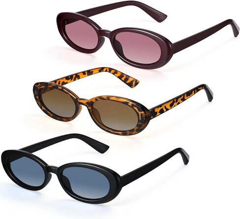 JATEBI 3 Pairs Retro Oval Sunglasses for Women Small Cat Eye Sun Glasses 90s Lightweight Trendy Shades in Kuwait