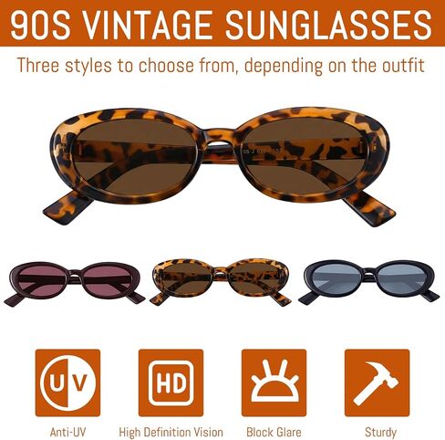 JATEBI 3 Pairs Retro Oval Sunglasses for Women Small Cat Eye Sun Glasses 90s Lightweight Trendy Shades in Kuwait