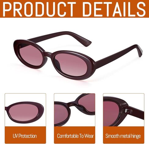 JATEBI 3 Pairs Retro Oval Sunglasses for Women Small Cat Eye Sun Glasses 90s Lightweight Trendy Shades in Kuwait