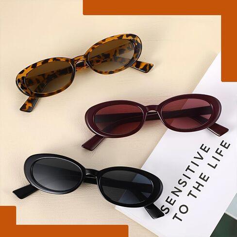 JATEBI 3 Pairs Retro Oval Sunglasses for Women Small Cat Eye Sun Glasses 90s Lightweight Trendy Shades in Kuwait