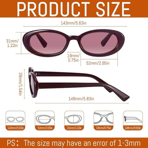 JATEBI 3 Pairs Retro Oval Sunglasses for Women Small Cat Eye Sun Glasses 90s Lightweight Trendy Shades in Kuwait