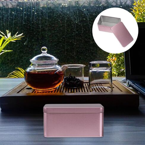 NUOBESTY Rectangle Tinplate Tea Storage Box with Lid Metal Tin Box for Tea Leaf Candy and Small Item Organizer Portable Home Storage Container 5.11X3.14X2.36 Inches in Kuwait