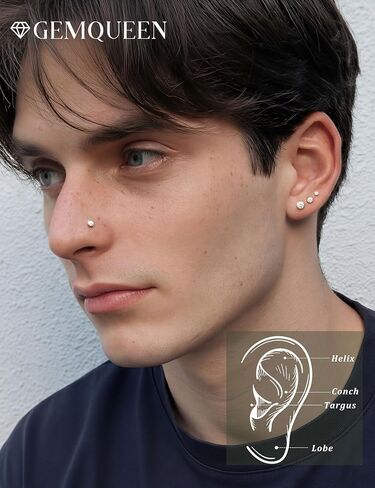 GEMQUEEN 8 PCS Moissanite Nose Studs Flat Back Earrings Hypoallergenic : 14K Gold Plated Stainless Steel Nose Rings 20G Push in Threadless Lip Cartilage Helix Conch Piercing Jewelry for Women Men in Saudi Arabia