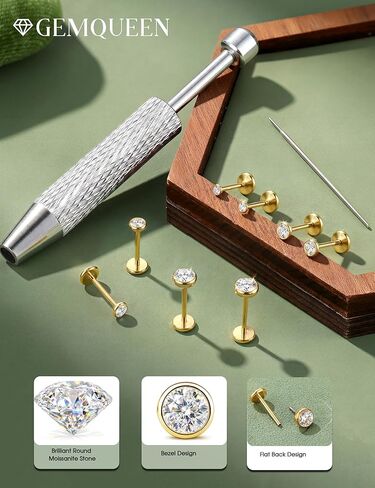 GEMQUEEN 8 PCS Moissanite Nose Studs Flat Back Earrings Hypoallergenic : 14K Gold Plated Stainless Steel Nose Rings 20G Push in Threadless Lip Cartilage Helix Conch Piercing Jewelry for Women Men in Saudi Arabia
