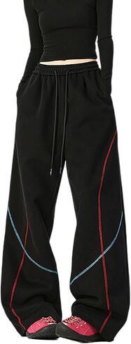 Skateboard Frog Women's Y2K Baggy Sweatpants Wide Leg Streetwear Hip Hop Dance Drawstring Contrast Line Design Joggers in Saudi Arabia
