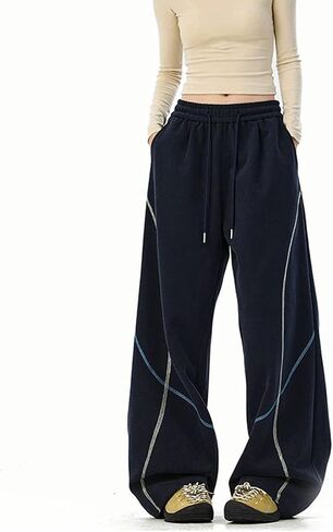 Skateboard Frog Women's Y2K Baggy Sweatpants Wide Leg Streetwear Hip Hop Dance Drawstring Contrast Line Design Joggers in Saudi Arabia