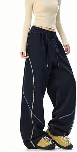 Skateboard Frog Women's Y2K Baggy Sweatpants Wide Leg Streetwear Hip Hop Dance Drawstring Contrast Line Design Joggers in Saudi Arabia
