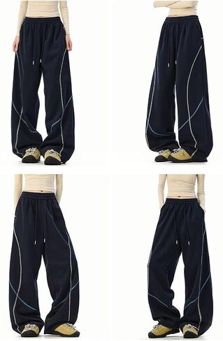 Skateboard Frog Women's Y2K Baggy Sweatpants Wide Leg Streetwear Hip Hop Dance Drawstring Contrast Line Design Joggers in Saudi Arabia