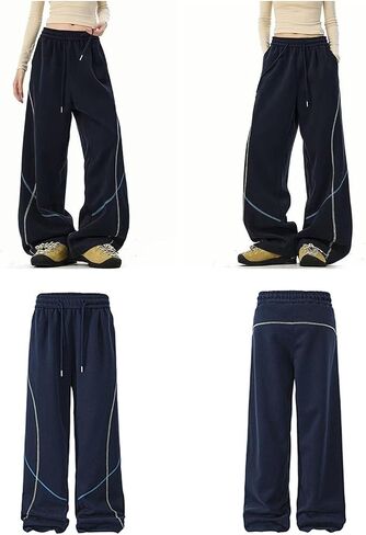 Skateboard Frog Women's Y2K Baggy Sweatpants Wide Leg Streetwear Hip Hop Dance Drawstring Contrast Line Design Joggers in Saudi Arabia