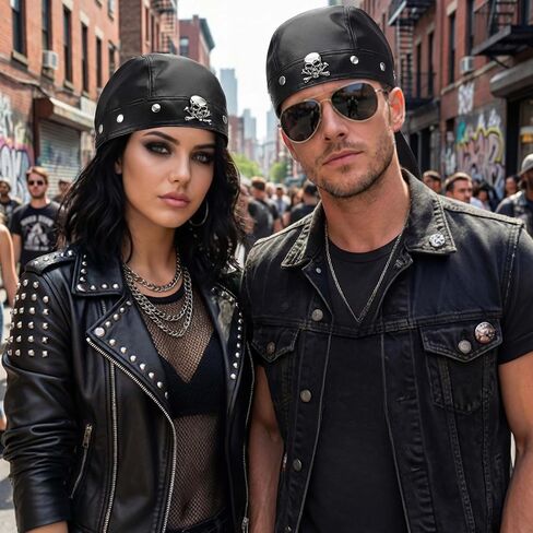 Glitopper Leather Biker Skull Cap for Women, PU Adjustable Motorcycle Doo Rag Head Wrap with Snug Fit, Stylish Punk Biker Hat Black in Kuwait