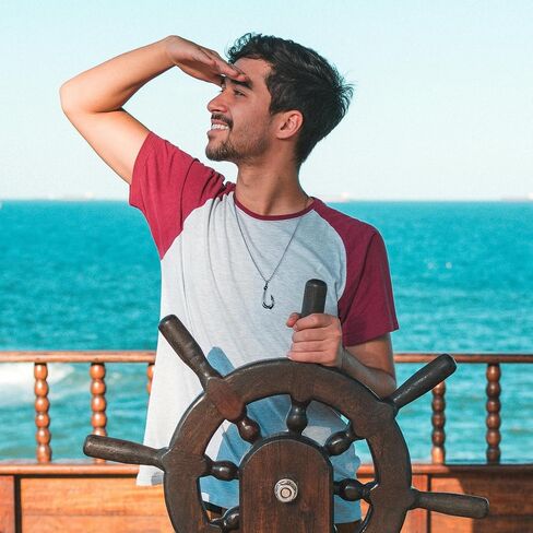 Stainless Steel Fish Hook Necklace for Men, Maui Hook Necklace Nautical Lucky Charm Jewelry Double-Sided 3D Hawaiian Makau Pendant with 24" Wheat Chain in Saudi Arabia