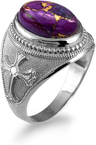 LA BLINGZ Sterling Silver Fleur De Lis Cross Oval Cabochon Customizable Gemstone Ring in Saudi Arabia